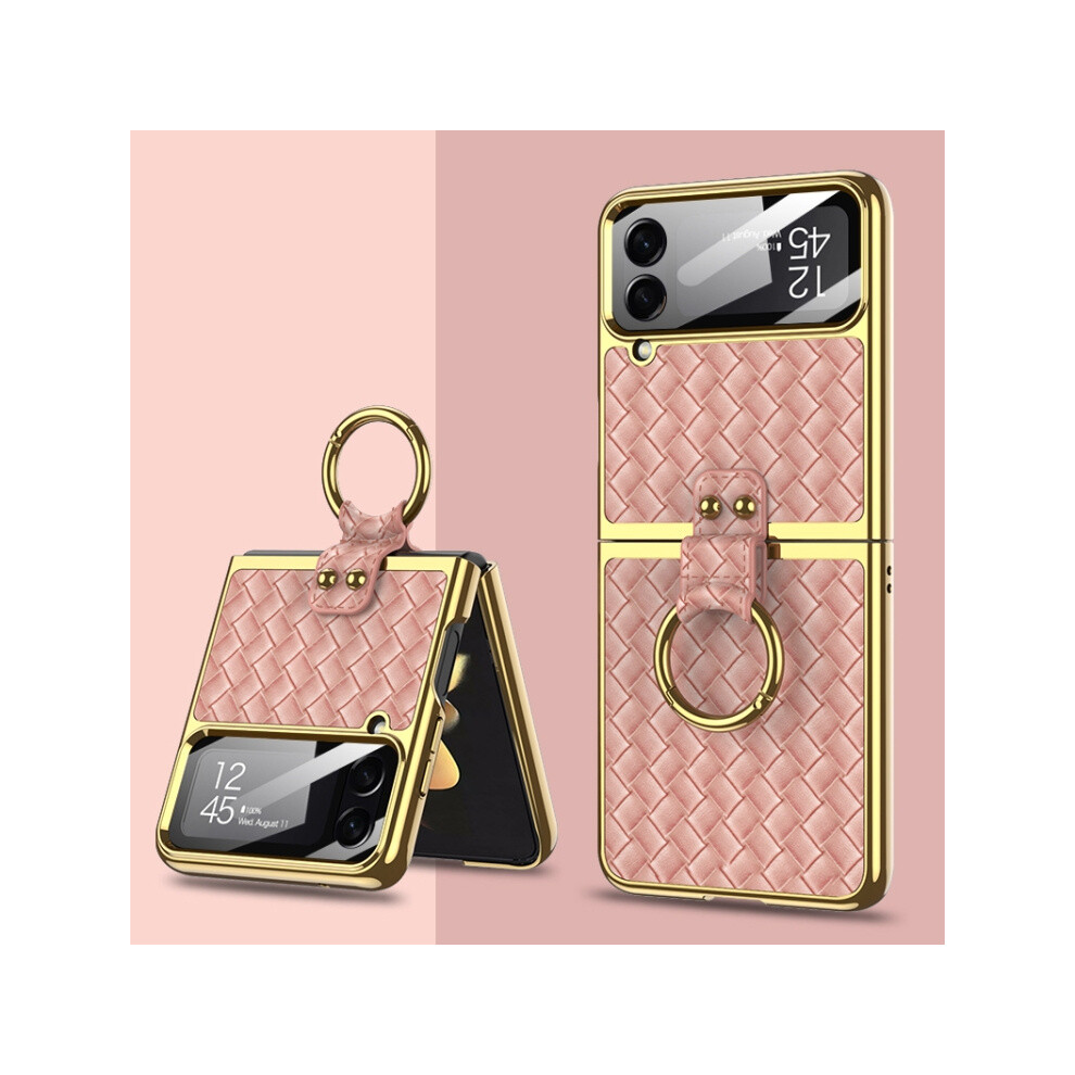 Gkk Woven Texture Electroplated Ring Phone Case Compatible Gift Samsung Galaxy Z Flip4 (Rose ):Rose Gold 3545556337639