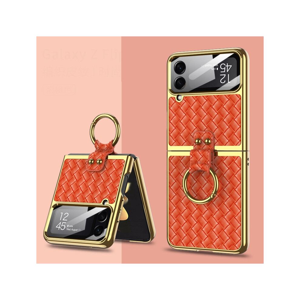 Gkk Woven Texture Electroplated Ring Phone Case Compatible Gift Samsung Galaxy Z Flip4 (Red): Red 3545556337622