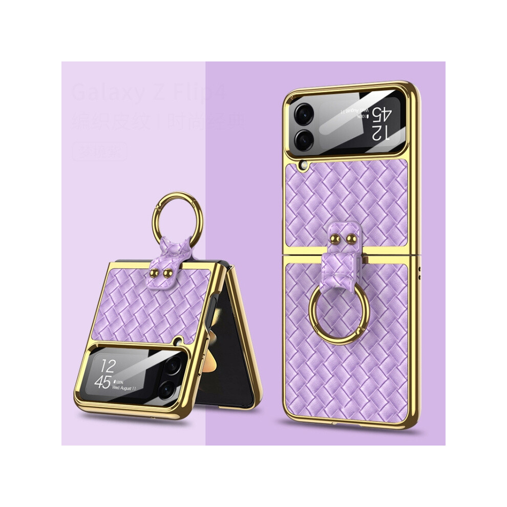 Gkk Woven Texture Electroplated Ring Phone Case Compatible Gift Samsung Galaxy Z Flip4 (Purple):Purple; Purple 337224219520