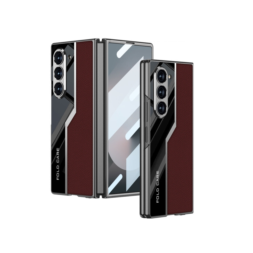 Gkk Integrated Electroplated Leather Supercar-Style Full Coverage Phone Case Compatible Gift Samsung Galaxy Z Fold6 (Red):For Samsung Galaxy Z Fold6 Red 337224219544