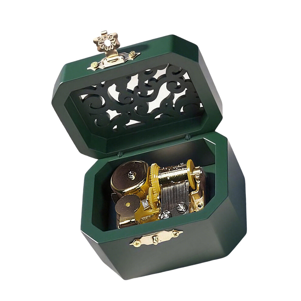 Green Retro Miniature Wind Up Music Box With Intricate