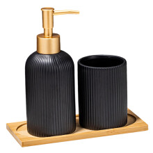 3Pieces Bathroom Accessories Organization Set-Black gold head