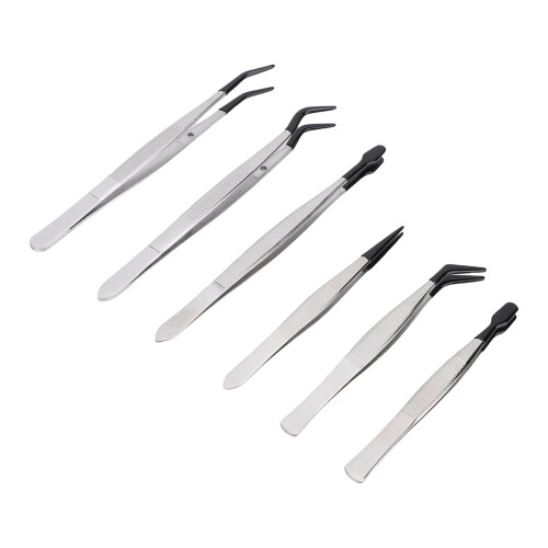6-teiliges Pinzette-Set aus Edelstahl mit Gummispitze