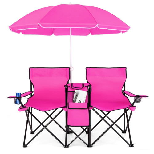 2-Sitzer-Klapp-Campingstuhl mit Sonnenschirm, Rosa
