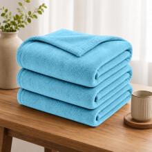 (2X Double/ Medium, Light Blue) Budget Friendly Luxury 310GSM Faux Fur Fleece Blankets - Ultra Soft Warm Plush Throws for All Season Use | Pack of 2