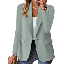 (Light Green, XL) Höstlångärmad enfärgad koftajacka för kvinnor