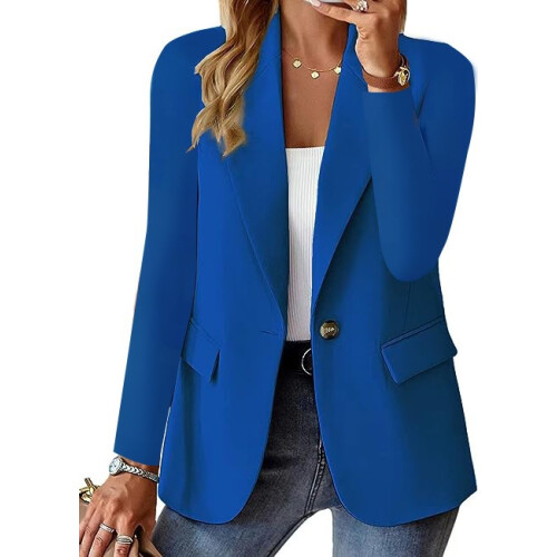 (Blue, XL) Höstlångärmad enfärgad koftajacka för kvinnor