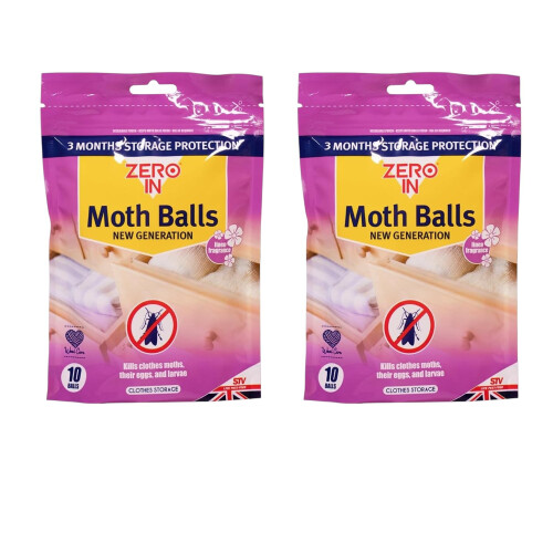ZeroIn Moth Balls Fabric Protection 10 Balls x 2 Pack