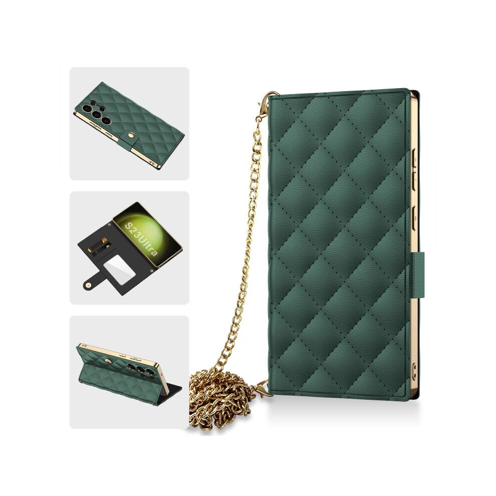Gkk Electroplated Diamond-Patterned Flip Phone Case With Crossbody Chain (Emerald ) Compatible Gift Samsung Galaxy S23 Ultra 5G:for Samsung Gala Green 8291303214962