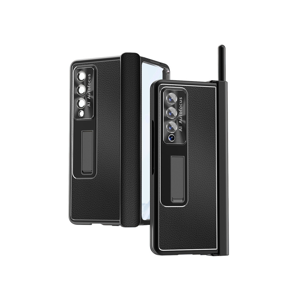 Litchi-Textured Magnetic Case And Screen Protector Compatible Gift Samsung Galaxy Z Fold4 (Black):For Samsung Galaxy Z Fold4 Black 7806423135892