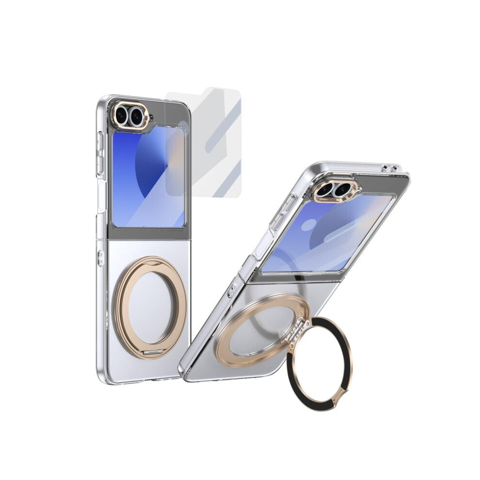 Compatible Gift Samsung Galaxy Z Flip7 Fe / Flip6 Integrated Ice-Feel High-Transparency 360-Degree Rotating Stand Magsafe Folding Phone Case(Desert G 6423088129892