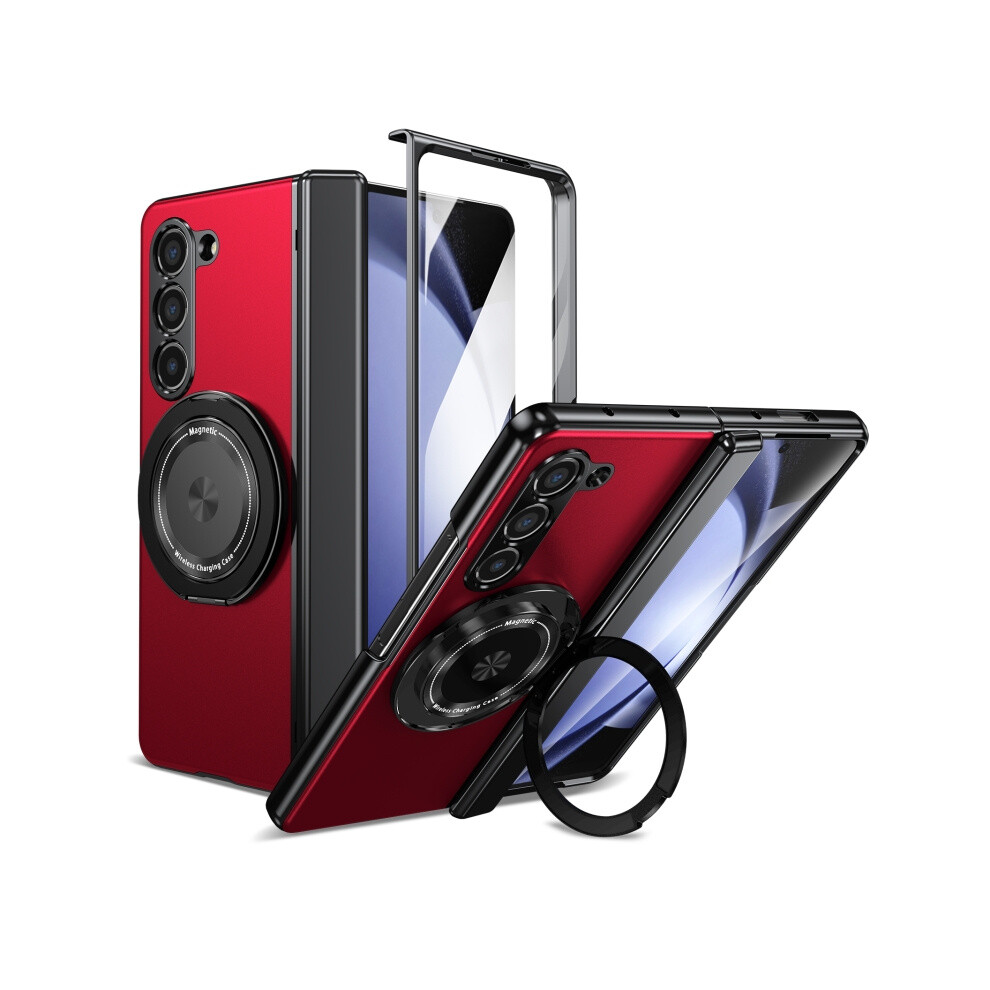 Magnetic Ring Stand Phone Case Compatible Gift Samsung Galaxy Z Fold5 Rotating Folding Series (Red):For Samsung Galaxy Z Fold5 Gold 7682067334545