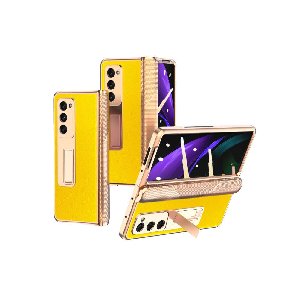 Electroplated Armor Cross-Patterned Shockproof Case Compatible Gift Samsung Galaxy Z Fold2 5G (Yellow):For Samsung Galaxy Z Fold2 5G Yellow 8323175319541