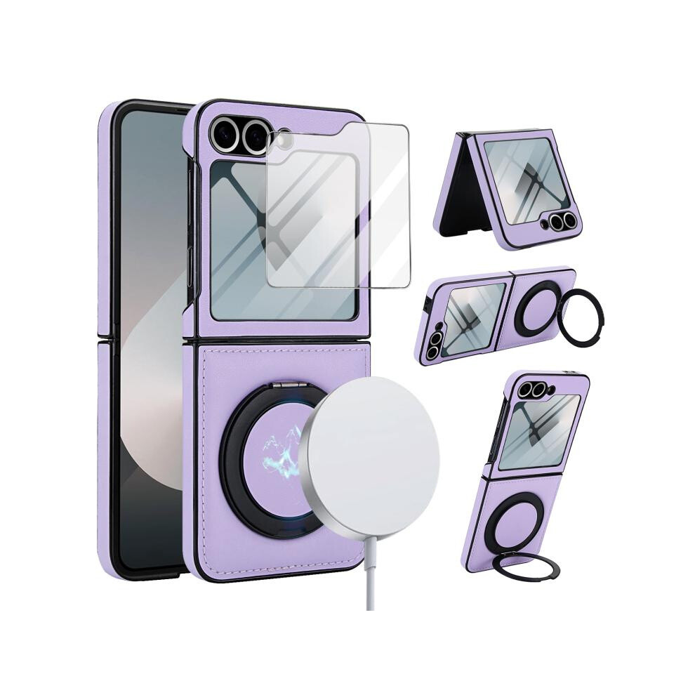 Compatible Gift Samsung Galaxy Z Flip7 Fe / Flip6 Folding Rotation Holder Magsafe Film Integrated Leather Phone Case( Purple):For Samsung Galaxy Light/Purple 8145044216405
