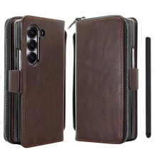 Compatible Gift With Samsung Galaxy Fold5 Vietao Elite 2.0 Series Magnetic Buckle Rfid Anti-Theft Wallet/Phone Case With Pen (Coffee Brown):For Samsu