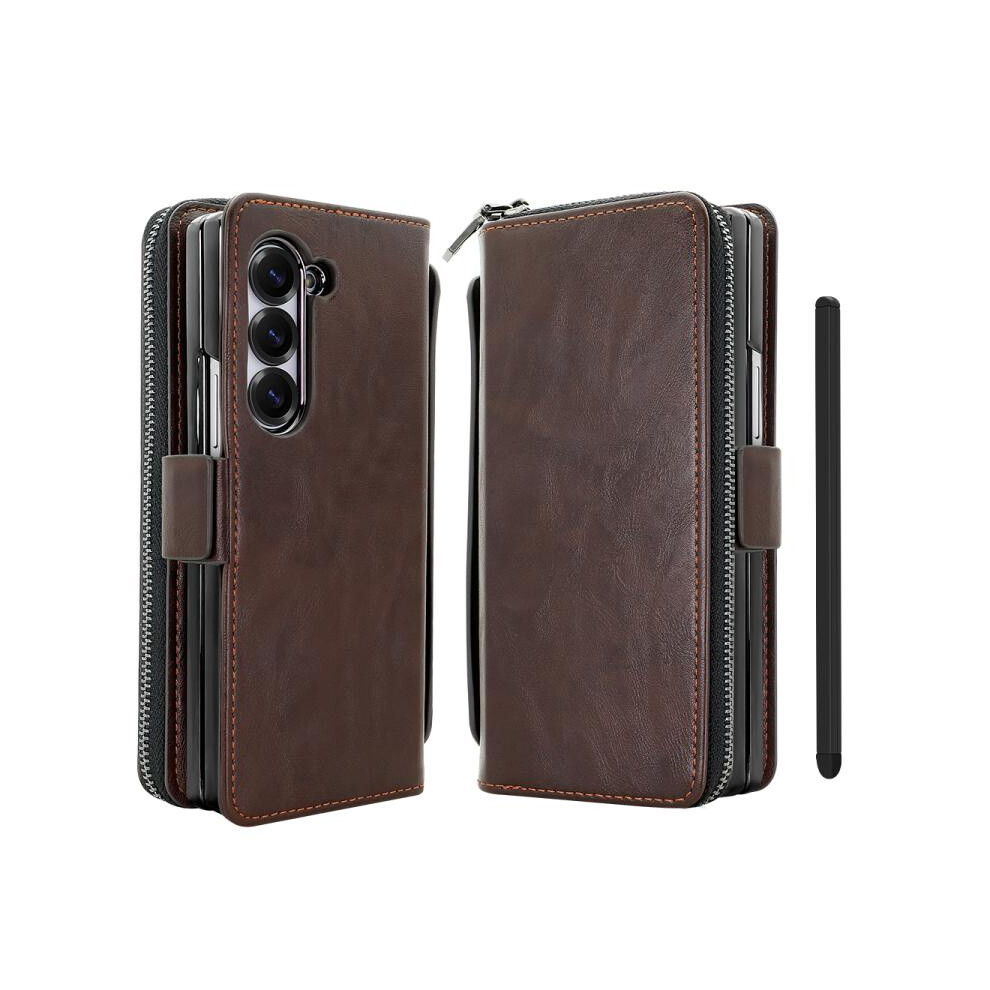Compatible Gift With Samsung Galaxy Fold5 Vietao Elite 2.0 Series Magnetic Buckle Rfid Anti-Theft Wallet/Phone Case With Pen (Coffee ):For Samsu Brown 7357467398939