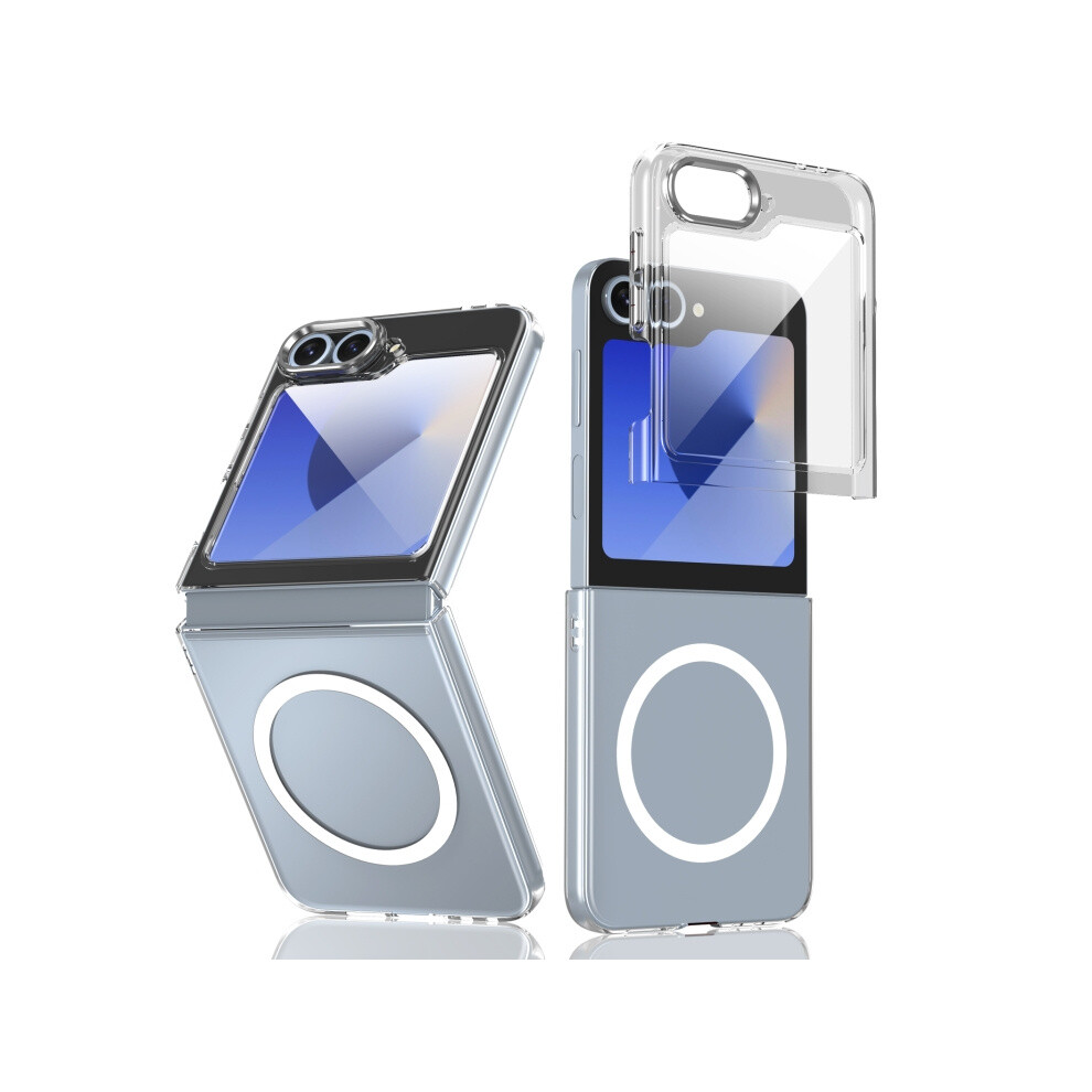 Cool-Feel Folding Magnetic Magsafe Case Compatible Gift Samsung Galaxy Z Flip6, All-In-One Transparent Pc Phone Case (Silver).:For Samsung Galaxy Z F Silver 4753601164140