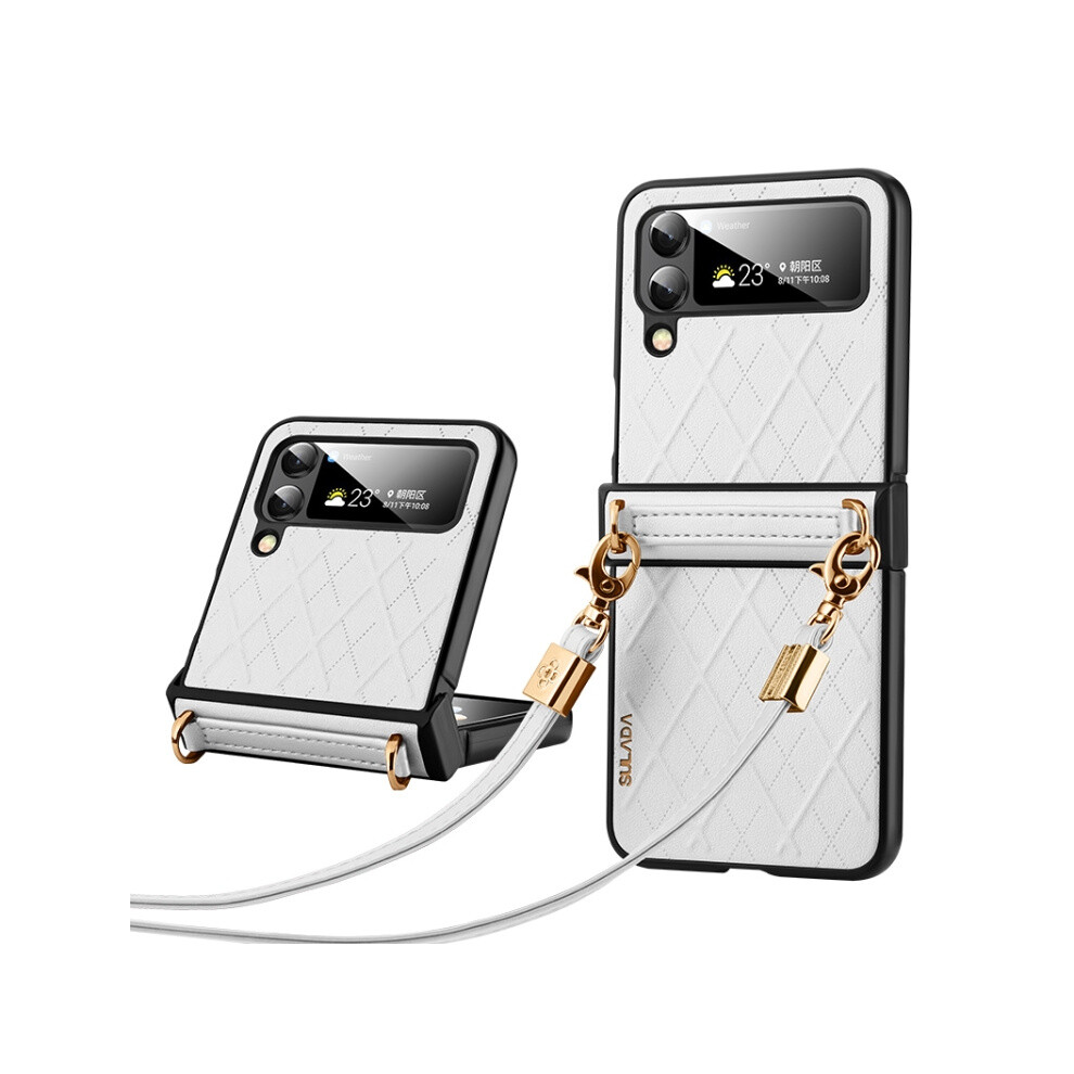 Sulada Cleat Leather Folding Phone Case With Lanyard (White) Compatible Gift Samsung Galaxy Z Flip5:for Samsung Galaxy Z Flip5 White 5207287341030