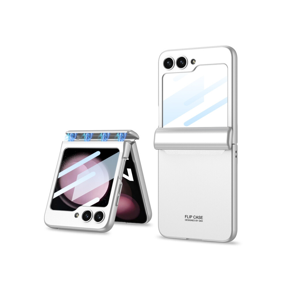 Gkk Integrated Magnetic Folding Phone Case Compatible Gift Samsung Galaxy Z Flip5 (Elegant ):For Samsung Galaxy Z Flip5 Silver 5207287341214