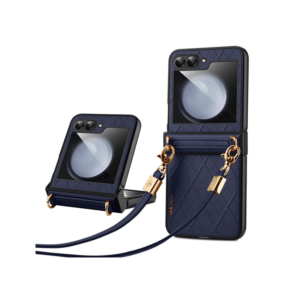 Compatible Gift Samsung Galaxy Z Flip6 / Flip7 Fe Sulada Elegant Rhombic Texture Folding Phone Case With Lanyard(Blue):For Samsung Galaxy Z Flip6 / F Blue 5207287341320