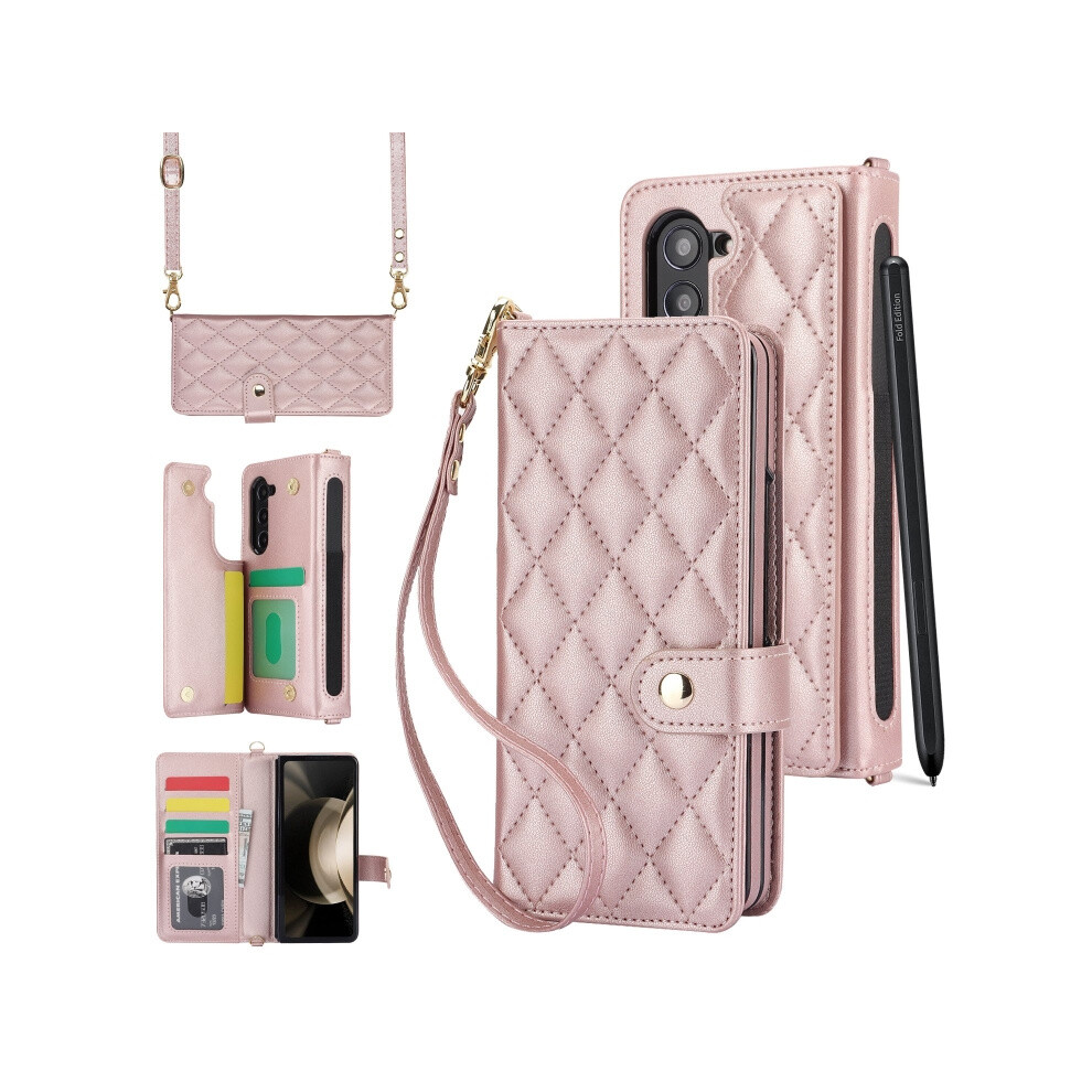 Multi-Functional Crossbody Phone Case Compatible Gift Samsung Galaxy Z Fold5 (Rose ):For Samsung Galaxy Z Fold5 Gold 7056706126042