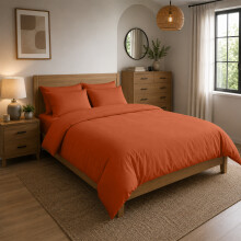 (Rust, Double: 200 x 200 cm) Plain Duvet Quilt Cover Bedding Set & Pillowcases