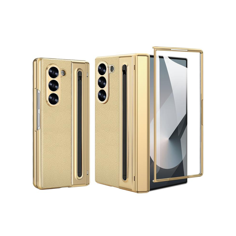 Integrated Electroplated Leather Case With Stylus Compatible Gift Samsung Galaxy Z Fold5 5G (Gold):For Samsung Galaxy Z Fold5 5G Gold 8184164356813