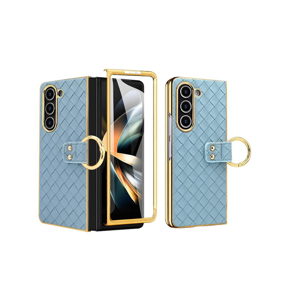 Compatible Gift Samsung Galaxy Z Fold6 Vietao Woven Leather Metal Ring Phone Case(Blue):For Samsung Galaxy Z Fold6 Blue 355818193308