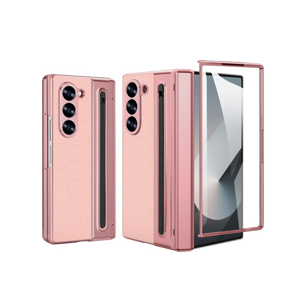 Compatible Gift Samsung Galaxy Z Fold5 5G Integrated Electroplated Leather Case With Pen Slot And Stylus (Pink):For Samsung Galaxy Z Fold5 5G Pink 8184164356783