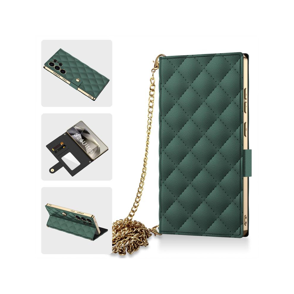 Gkk Electroplated Diamond-Patterned Flip Phone Case With Crossbody Chain (Emerald ) Compatible Gift Samsung Galaxy S24 Ultra 5G:for Samsung Gala Green 8291303214955