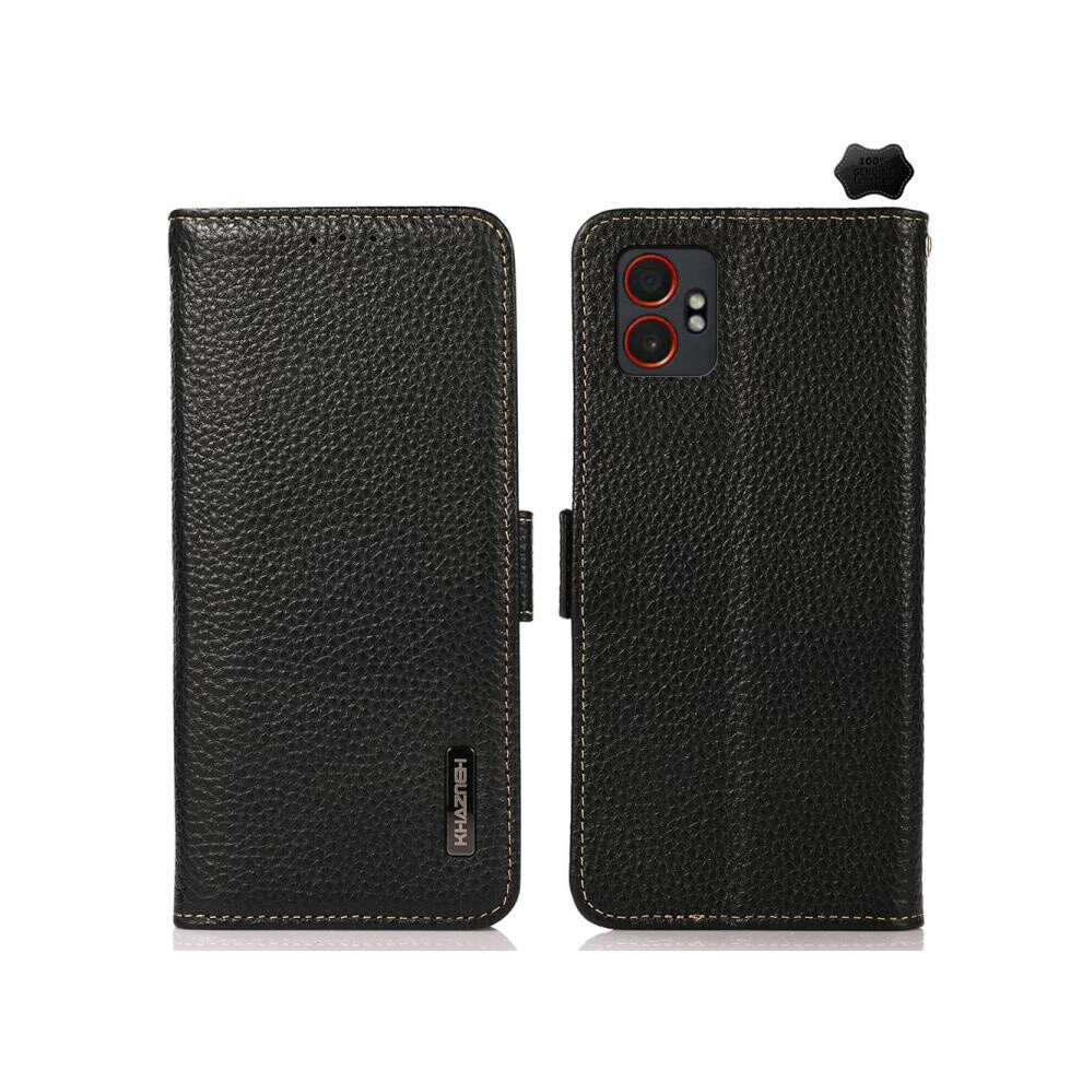 Khazneh Genuine Leather Side-Suction Litchi Texture Rfid Anti-Theft Case Compatible Gift Samsung Galaxy Xcover7 Pro (Black):For Samsung Galaxy Xcover Black 3636994182711