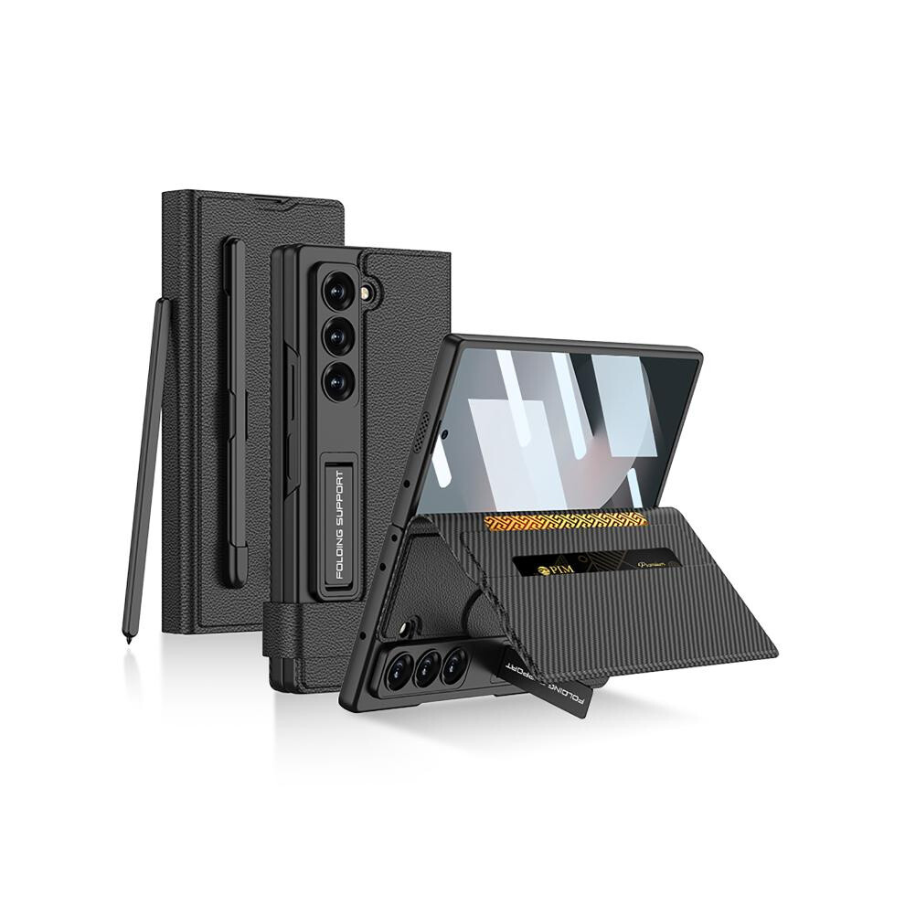Compatible Gift Samsung Galaxy Z Fold6 Gkk Integrated Flip Wallet Leather Phone Case With Pen Slots, Not Included Pen(Black):For Samsung Galaxy Z Fol Black 3545556337448