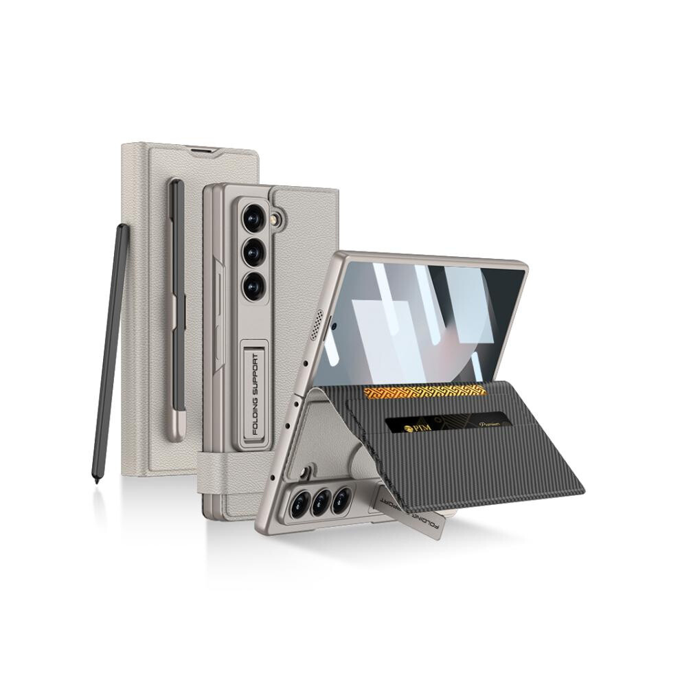 Gkk Flip Phone Case With Pen Slot Compatible Gift Samsung Galaxy Z Fold6 (Titanium ):For Samsung Galaxy Z Fold6 Gray 3545556337479