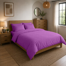 (Super King: (260 x 220) cm, Purple) Duvet Quilt Cover Bedding Set Plain with Pillowcases Pair