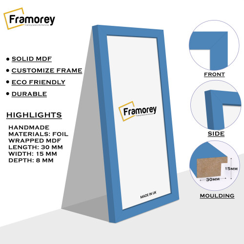 (20x8 Inch) Panoramic Size Blue Picture Frame Wall Art Frames Flat Wooden Effect Poster Frame 1