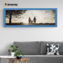 (15x9 Inch) Panoramic Size Blue Picture Frame Wall Art Frames Flat Wooden Effect Poster Frame