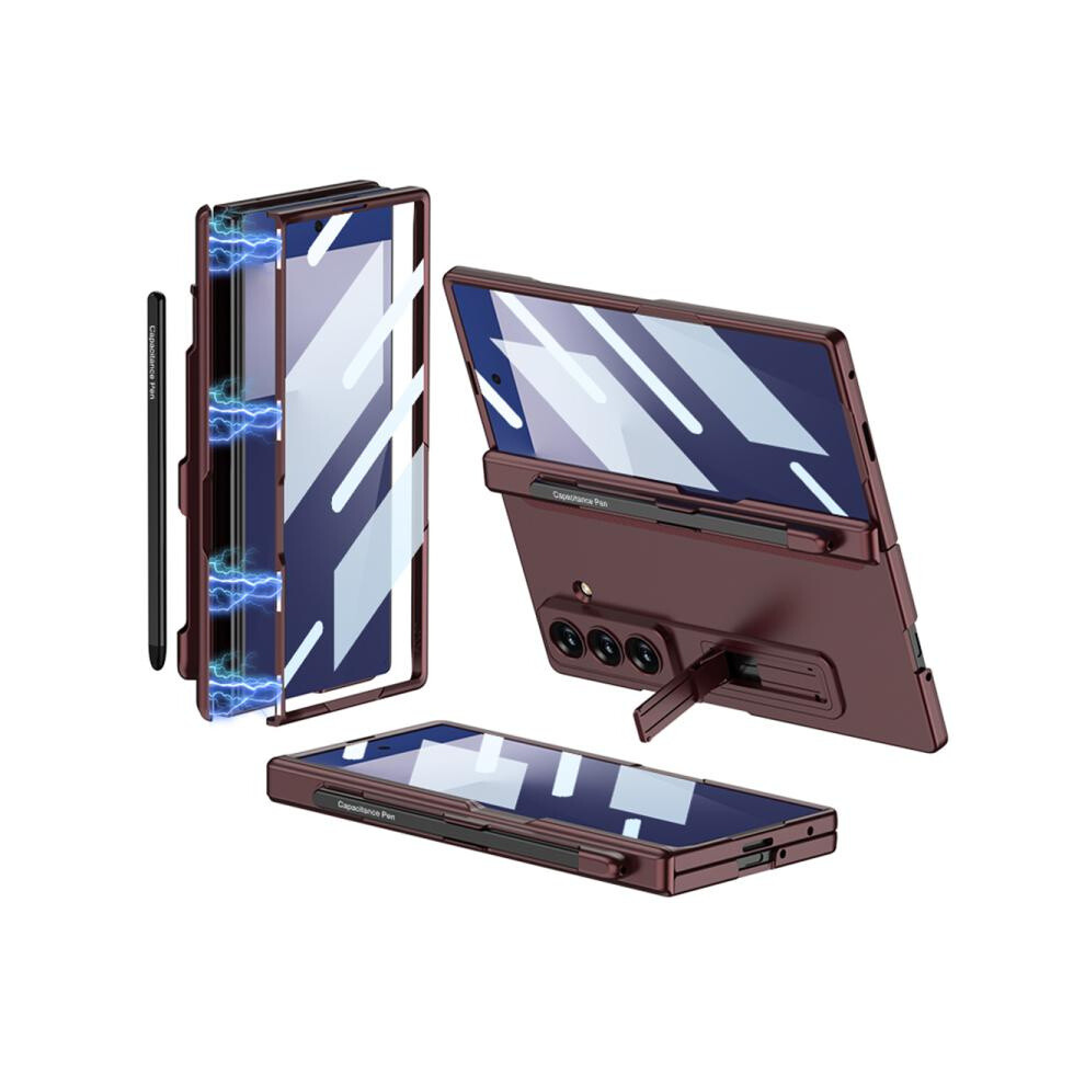 Gkk Integrated Magnetic Folding Phone Case With Pen Slot Compatible Gift Samsung Galaxy Z Fold7 5G (Burgundy):For Samsung Galaxy Z Fold7 5G Burgundy 4106343414392