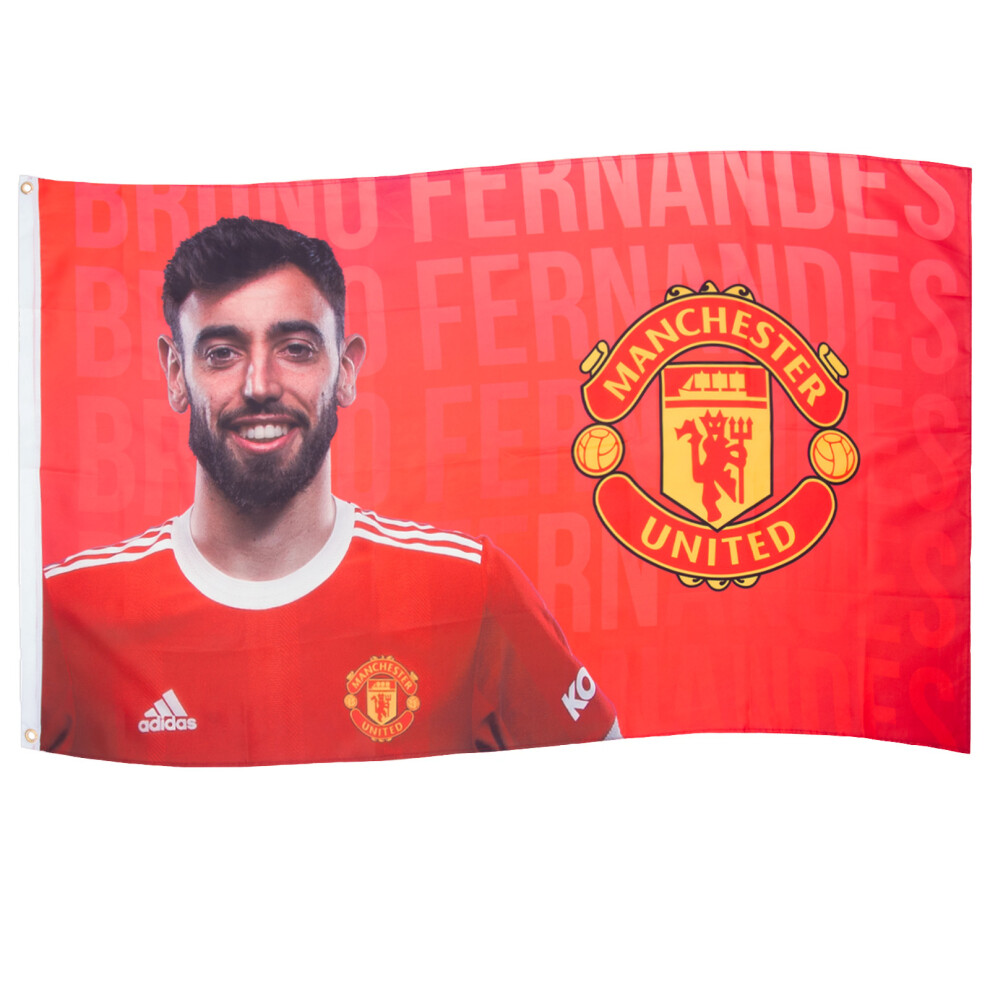 Manchester United (Red) Fc Official Football Gift 5X3ft Bruno Fernandes Player Flag Red