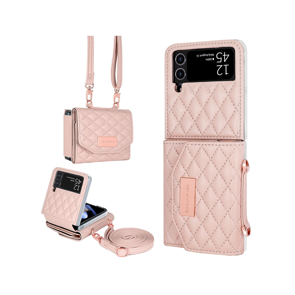 Vietao Chanel-Style Wallet/Phone Case With Long Strap (Pink) Compatible Gift Samsung Galaxy Z Flip3 5G:for Samsung Galaxy Z Flip3 5G Pink 4553314203897