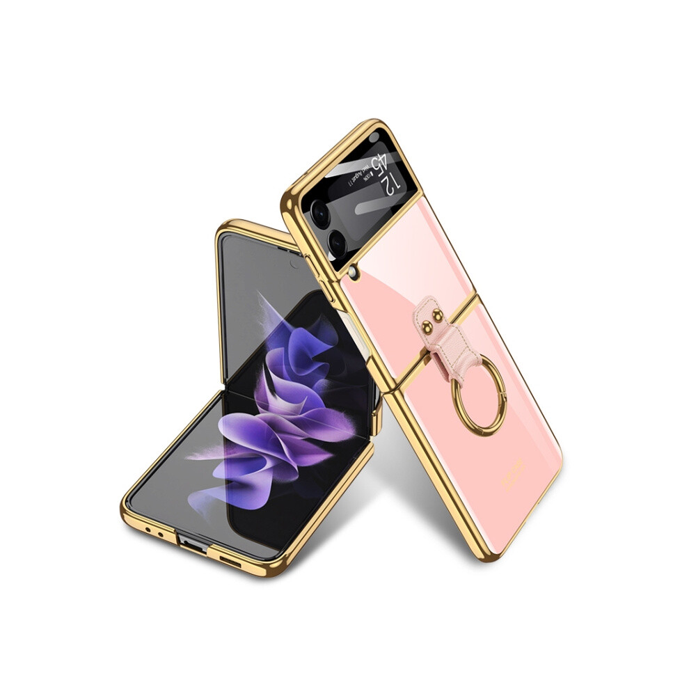 Gkk Integrated Case And Screen Protector Compatible Gift Samsung Galaxy Z Flip3 5G - Solid Color Electroplated Ring Case (Rouge ):Cosmetic Pink 8033142346899