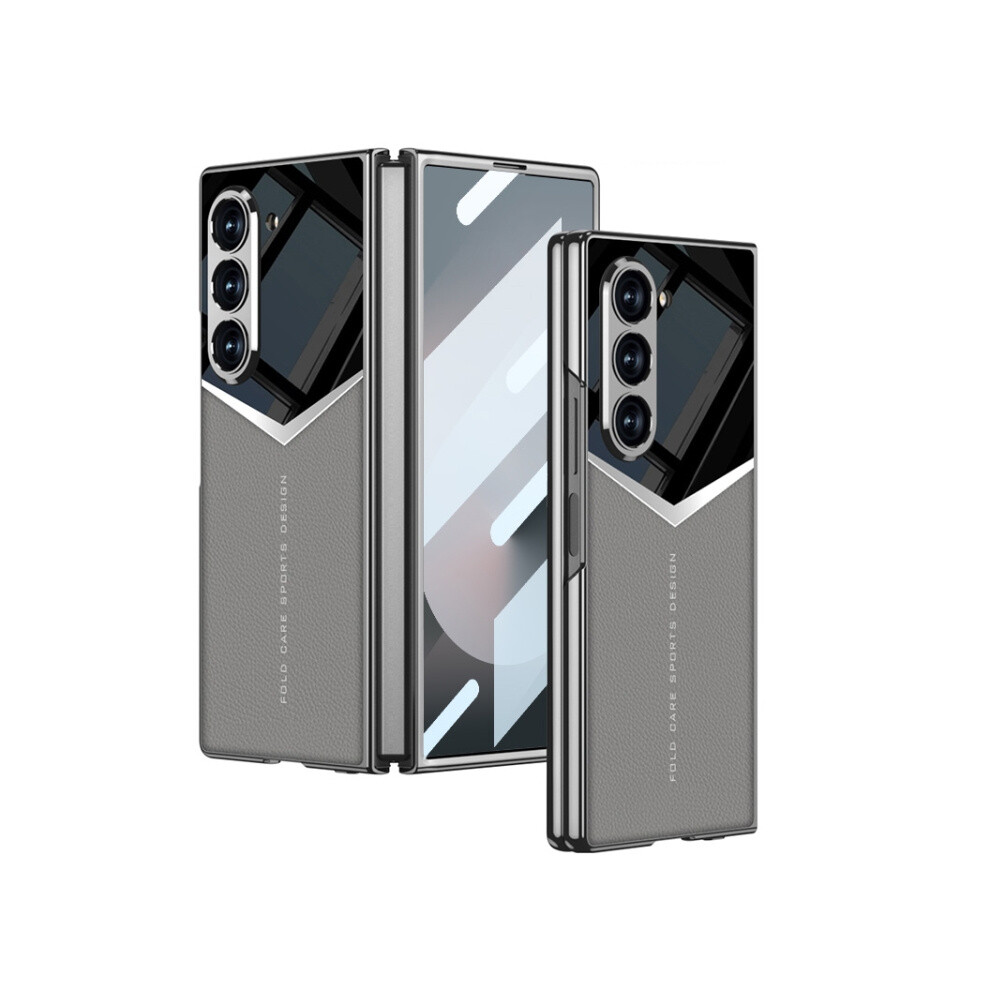 Gkk Integrated Electroplated Vegan Leather Jazz Full Coverage Phone Case Compatible Gift Samsung Galaxy Z Fold6 (Cold Mountain ):For Samsung Gala Gray 8033142347049