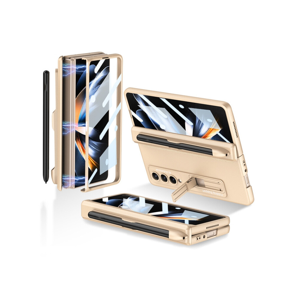Gkk Magnetic Hinge Folding Phone Case Compatible Gift Samsung Galaxy Z Fold4 With Stand & Pen Slot (Champagne ):Champagne Gold 3225532135830