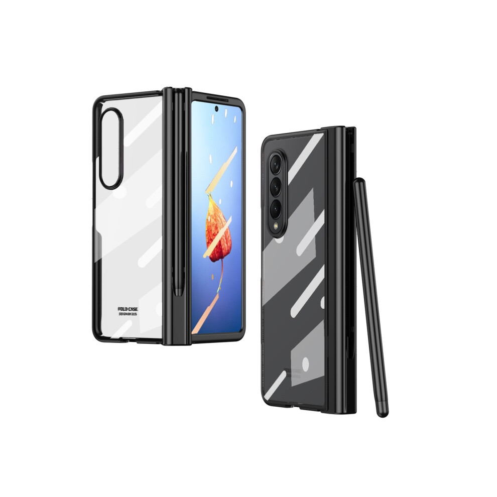 Compatible Gift Samsung Galaxy Z Fold4 Full Body Integrated Electroplating Hinge Phone Case With Pen Slot(Black): Black 3225532136066