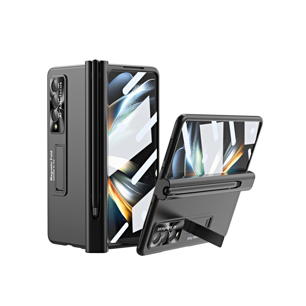 Compatible Gift Samsung Galaxy Z Fold3 5G Premium Series Electroplated Corrugated Hinge Folding Phone Case With Pen Slot (Black):For Samsung Galaxy Z Black 3225532135953