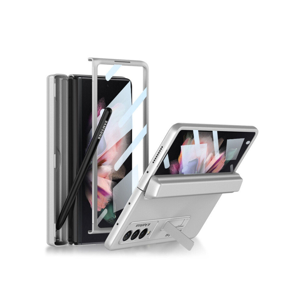 Gkk Case And Screen Protector Integrated Magnetic Folding Full Coverage Case With Pen Case (Elegant ) Compatible Gift Samsung Galaxy Z Fold3 5G Silver 3225532136042