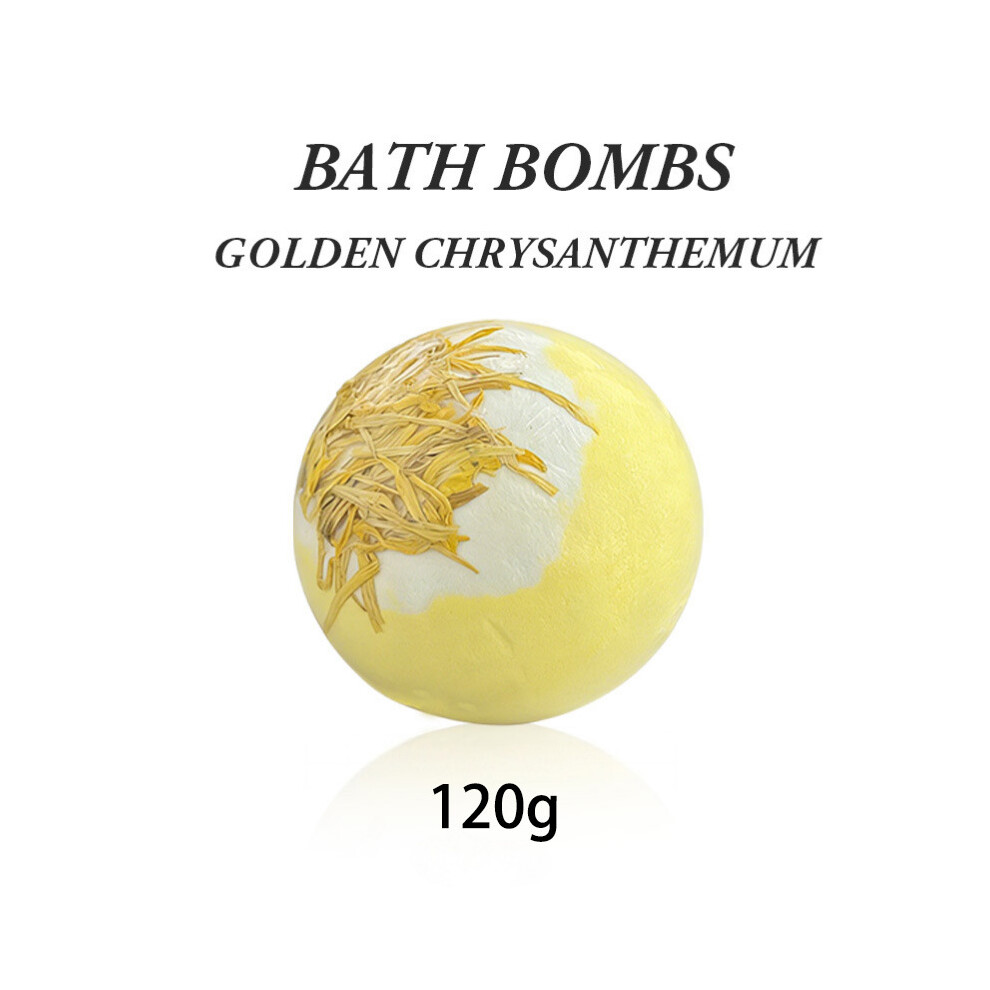 Golden ( Chrysanthemum (120G)) Scented Bath Bombs With Dried Flowers Aromatherapy Bath Fizzers For Bedtime Relax