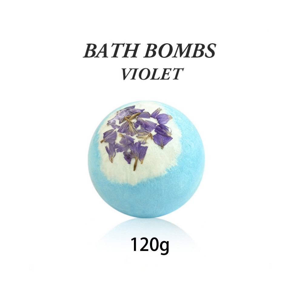 (VIOLET (120g)) Scented Bath Bombs with Dried Flowers Aromatherapy Bath Fizzers for Bedtime Relax