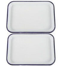 2Pcs White Enamel Baking Pans Rectangular Oven Roasting Trays