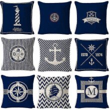 9-piece Compass Anchor Digital Printed Cushion Cover with Various Fabrics, Sofa Pillowcase 45x45cm -- (Wanan)
