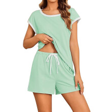 Womens Pajamas Set 2 Piece Short Sleeves PJs O-light green L